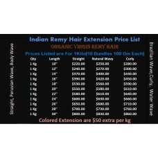Indian virgin remy hair extension wholesale price list